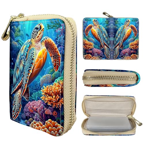 Rfid Blocking Wallet for Women & Men - 20 Card Slots Secure ID Holder with Anti-Theft Zipper, Slim Portable Credit Card Organizer Travel & Daily Usesea turtle