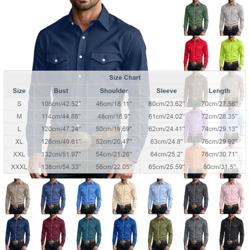 Men Western Shirt Solid Soft Long Sleeve Button Down Casual Work Shirts | Men western solid stretch shirt lapel long sleeve button big and tall shirts casual outdoor ranch travel wear - Image 5