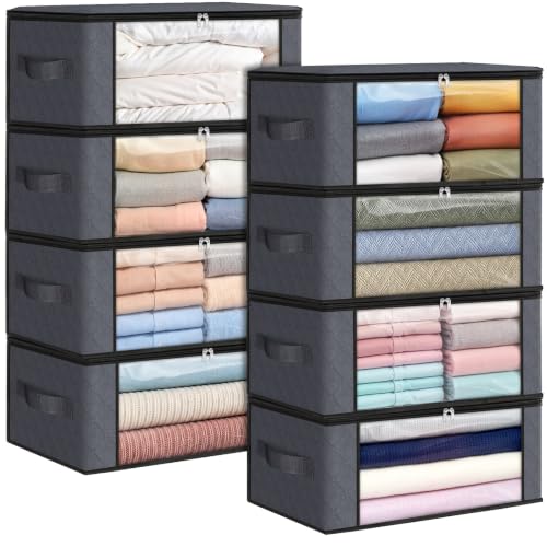 Image of Fab totes 35L Closet Organizers and Storage, Foldable Under Bed Storage Containers, Storage bags for Organizing Bedroom, Closet, Clothing,Organization with Handle (8 Pack,Grey)
