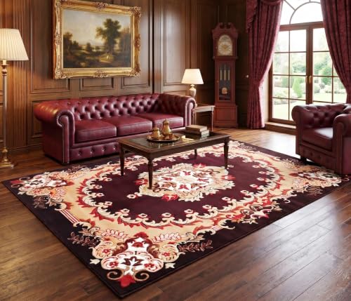 Image of SABIRA Carpet Modern Floral Area Rug Large Carpet for Living Room, Bedroom & Dining Room, Washable, Non-Slip, Brown Color (6x8 Feet)