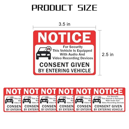 Image of Bittwee 6PCS Car Camera Audio Video Recording Window Vinyl Stickers, Waterproof Sun-Proof Vehicle Video Recorder Decals, Double Sided Auto Camera Recording Label, Universal for Most Cars