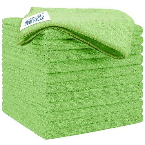 HOMEXCEL Green Microfiber Cleaning Cloth 12 Pack, 12.5 x 12.