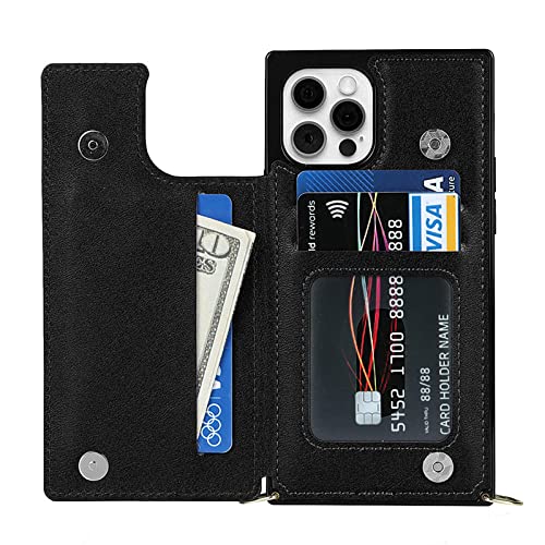 Etui portefeuille en cuir iPhone 11 Pro noir sac couverture téléphone avec bandoulière