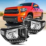 Factory Halogen Headlights Assembly For 2014-2021 Toyota Tundra SR5/1794/Limited/Platinum Replacement Headlamps Driver and Passenger Side(Black Trim+Clear Corner)