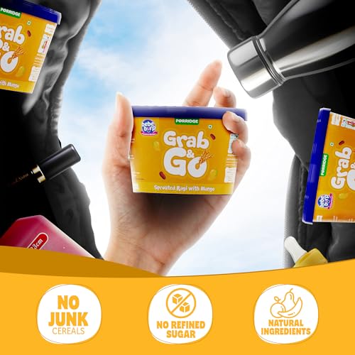 Image of Bebe Burp Travel Pack Grab & Go | Sprouted Ragi with Mango | No Preservatives No Salt | Lightly Sweetened with Date Powder | Made with Ragi, 30gm each (Pack of 4)| 120gms