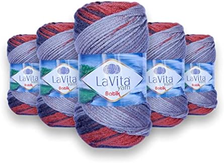 LaVita Yarn Batik Hand Knitting Yarn, 5-Pieces Pack, 100% Acrylic Yarn, 1 Ball 100 gr, 170 mt (DG12-Lotus)