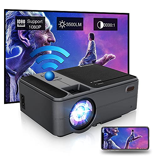 WiFi Mini Projector Upgrade 3800LM Portable Support HD 1080P Movie Projector Wireless Synchronize Smartphone Screen, Compatible with PS4, TV Stick, Laptop, PC, HDMI, VGA, USB for Home Theater
