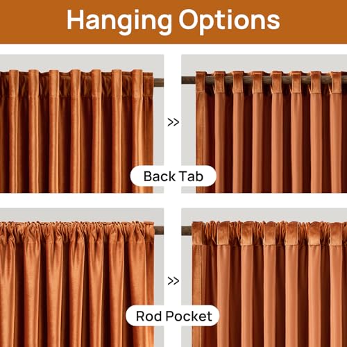 Image of Luxury Orange Velvet Curtains 96 inch Length for Living Room,Elegant 2 Panels Room Darkening Rod Pocket Back Tab Curtain Thermal Insulated Heavy Soundproof Noice Reducing Window Drapes for Bedroom