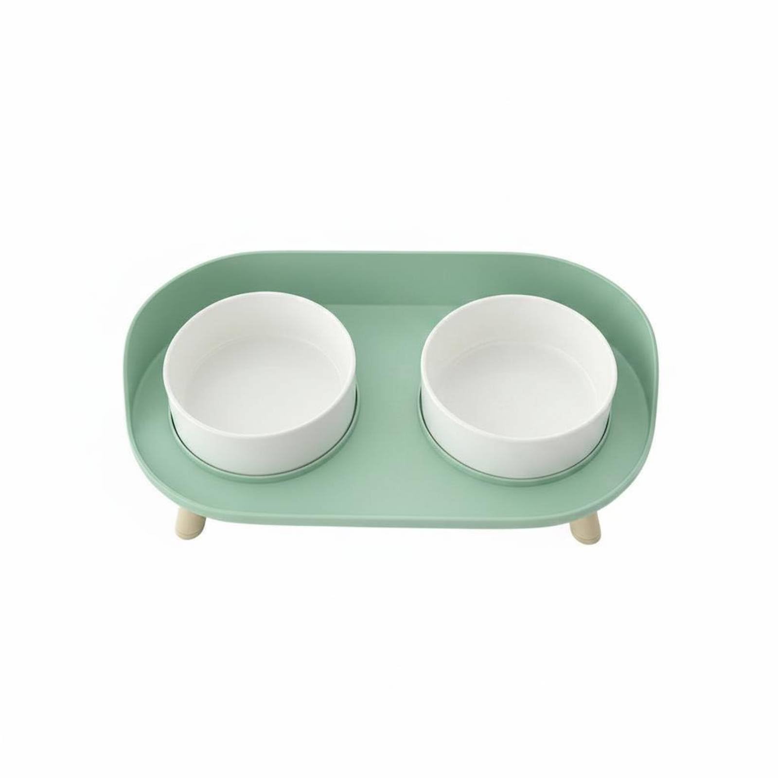 MagiDeal Ciotole Gatto Cane Set Doppia Ciotola Alzata Ciotole Supporto Rialzato Base Antiscivolo in Porcellana E Plastica Design Sollevato per Postura Comoda, Verde
