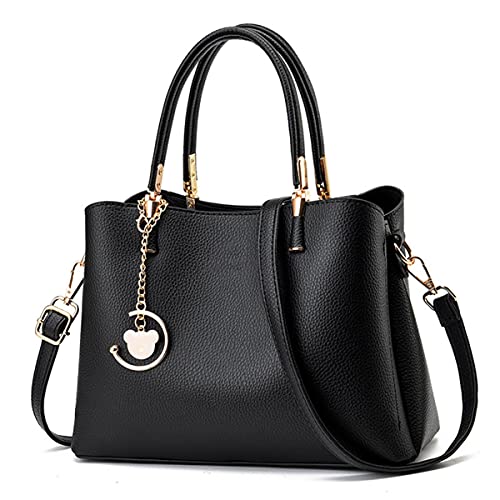 XIAOL Genuine Leather Handbags for Women, Handbags Top Handle Satchel Shoulder Bags Messenger Tote Bag for Ladies (Color : Black, Size : Large)