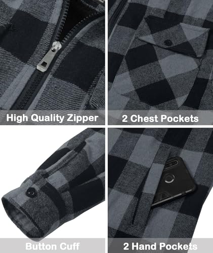 Image of SCODI Men's Flannel Jacket Sherpa Lined Plaid Fleece Hoodies Zip Up Coat