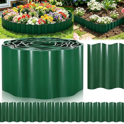 Nuyoah Rasenkante Kunststoff 10cm x 9m Beeteinfassung Flexible Beetumrandung Kunststoff Beetbegrenzung Rasenkanten Grün Blumenbeet Umrandung Gewellte DIY Garden Lawn Edging Plastic