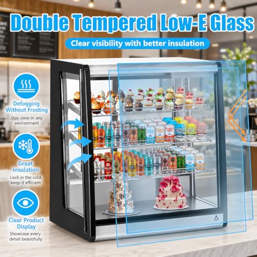 Image of Display Refrigerator 7 Cu. Ft Countertop Commercial Cake Display Case, LED Lighting, Double-Layered Glass Door, Adjustable Shelves, Pastry Cooler Merchandiser for Bakery Cafe Restaurant Food Showcase