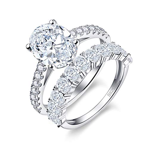 BONLAVIE 925 Argent Sterling Femmes Bague de fiançailles Ensemble Ovale Coupe Blanc zircone cubique éternité Bague de Mariage Ensemble pour Les Femmes Taille 54 Cover