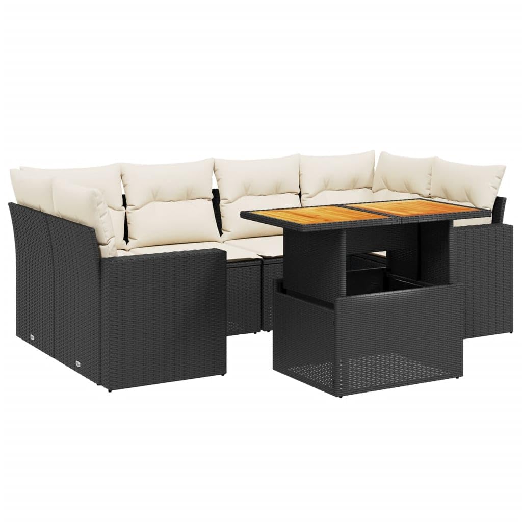 Destockage mobilier de Jardin,Salon,Salon Jardin Enfant,Salon de Jardin 7 pcs avec Coussins Noir résine tresséeConvient pour Les Jardins, Les Salons et Les patios