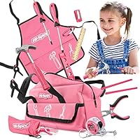 Hi-Spec 18pc Pink Kids Tool Kit Set & Child Size Tool Bag. Real Kit for DIY Building, Woodwork & Construction