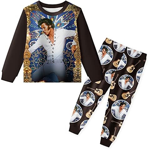 Aepotumn Elvis Pyjamas Boys Classic Costume Presley King of Rock and Roll Music Long Sleeve Shirts and Pants for 5-10 Years Black Cover