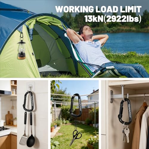 Image of Carabiner Clip - Heavy Duty Carabiners 800lbs-13KN (2922 lbs) Carabeaner D Ring Shape,Key Chain Clip Hook,Keychain Clip,Multipurpose for Camping, Hiking,Backpacking or Other Outdoor Activities.