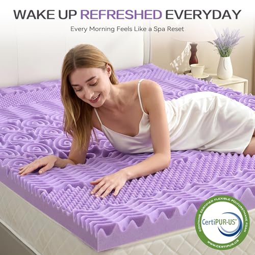 Image of SINWEEK 2 Inch 7-Zone Memory Foam Mattress Topper Twin XL, Twin Extra Long Mattress Pads for College Dorm Room, Pressure Relieve CertiPUR-US Certified, 39x80 Inches, Violet