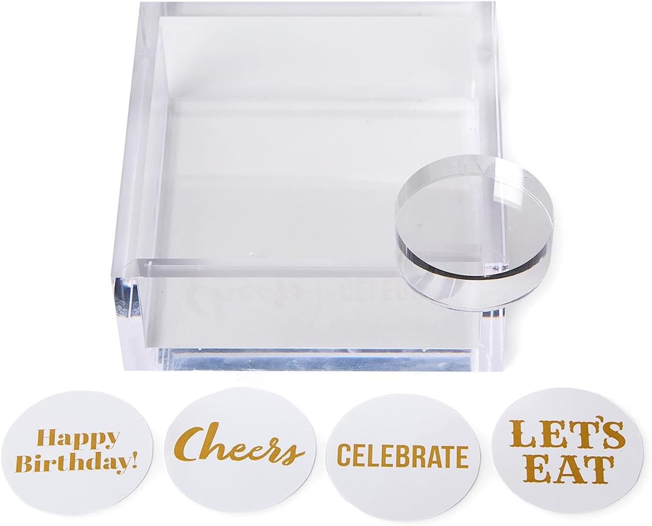 Two's Company Paper Weight with Magnet Closure Cocktail Napkin Holder Gift Box, 6" x 2.25", Clear, Acrylic/Paper