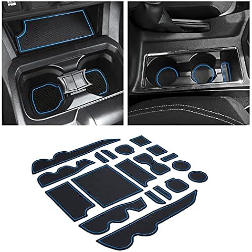 JKCOVER Premium Custom Liner Mat Accessories Compatible with Toyota Tacoma 2016 2017 2018 2019 2020 2021 2022 2023, Cup Holder, Door Pocket and Center Console Inserts 19 Pcs (Double Cab, Blue Trim)