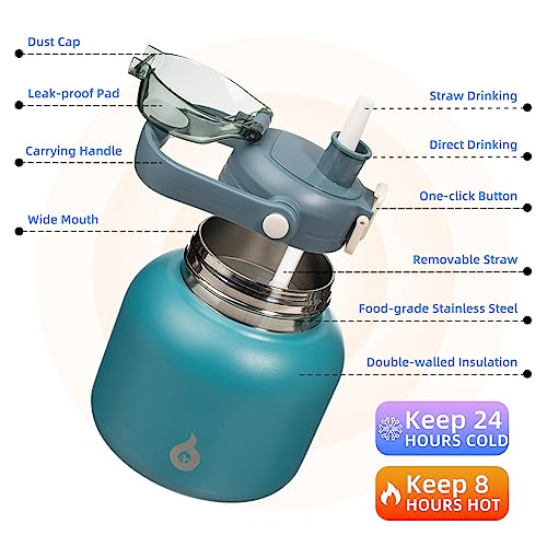 Image of BJPKPK 27oz Insulated Water Bottle with Straw Lid, Cute Stainless Bottle | One-Hand Straw Lid, BPA-Free Leakproof Large Water Bottle with Handle, Keeps Cold & Hot, Vacuum Insulation for Gym & Outdoor