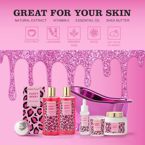 Image of Mothers Day Gifts for Women, Bath and Body Gift Basket Set Home Bath Spa Gift Basket for Women Sweet Berry Bath Sets for Teens Gift Aromatherapy Home Spa Kit with Body Oil, Women's spa Kit Best Gifts