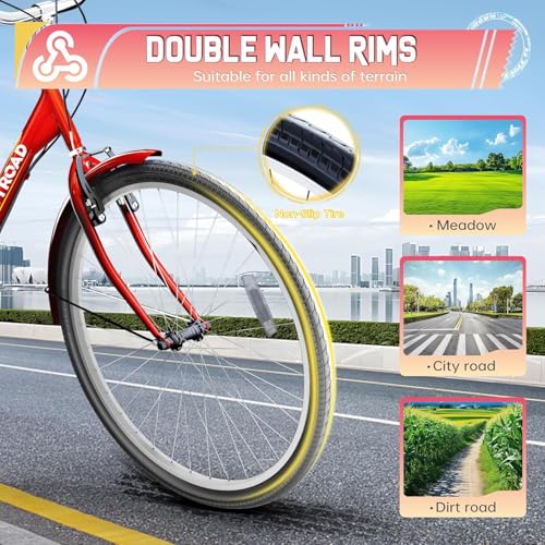 Betterland 7-Speed Adult Tricycle with Large Basket 24 Inch, Stable 3-Wheel Trike Bike Cruise Bicycle for Shopping, Beach and City Trike Perfect for Women,Men, Seniors(Red) - Thumbnail 6