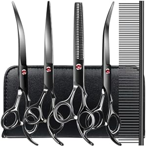 Professional Dog Grooming Scissors Kit Black 6 in 1, Dog Shears for Grooming 6CR Premium Stainless Steel Grooming Scissors Kit for Dogs Cat Pet