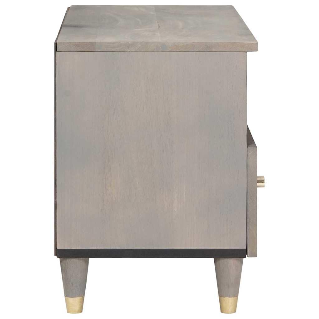 Mueble de TV gris de madera de mango macizo 70x33x46 cm con asas de latón