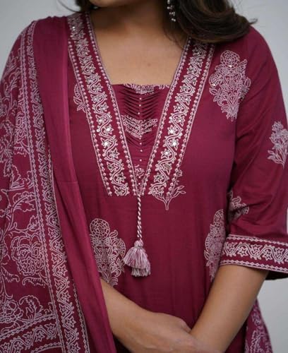 Image of DR DIGITAL Women's Cotton Printed Straight Kurti with pant and Dupatta Set