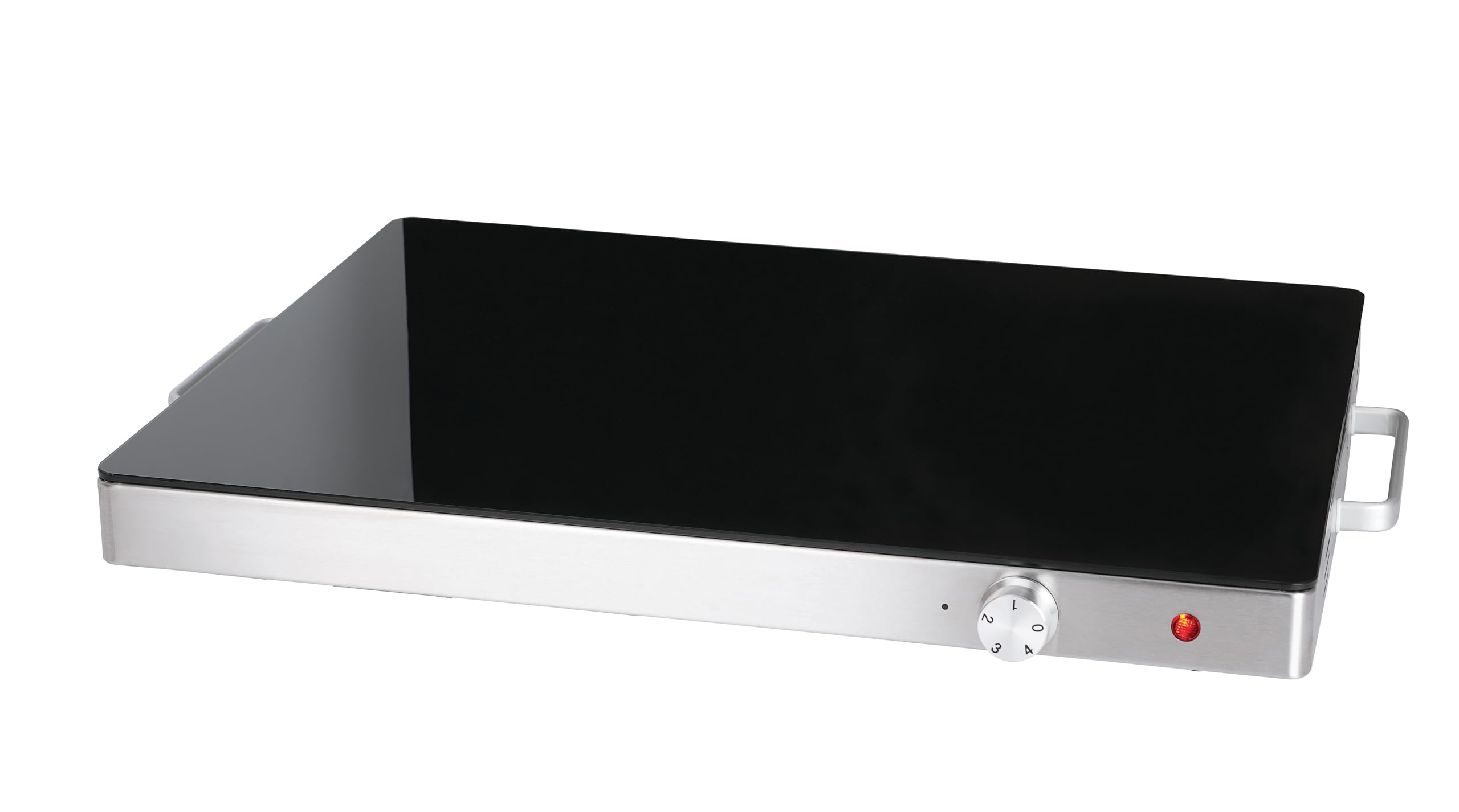Piastra scaldavivande HWT140, vetro temperato, controllo manuale, 400W, piedini antiscivolo, protezione anti-surriscaldamento, indicatore di funzionamento, argento/nero