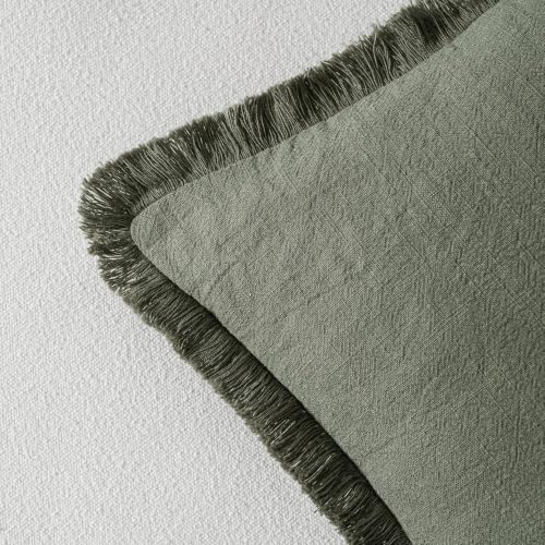Image of MIULEE Linen Decorative Lumbar Throw Pillow Covers Light Olive Green 12x20