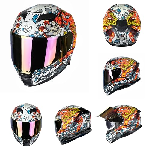 Image of HAX Force Aerodynamic Full Face Motorcycle Helmet for Street Bike DOT & ECE | Night Legend Red XL, Glow-in-the-Dark, Enhanced Dual Visor, Adult Size, Quick Release Buckle, Pinlock /Bluetooth Ready