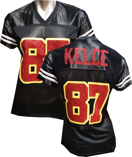 Custom Womens Blinged Football Black Mesh Travis Kelce Jersey Size Small