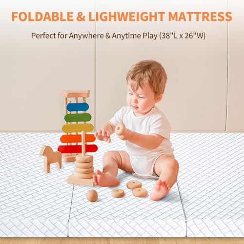 Image of Pack and Play Mattress,38x26 Trifold Pack N Play Mattresses with Breathable High Density Soft&Foam Memory Foam,Portable Mattress for Pack and Play with Removable Cover,Travel Bag