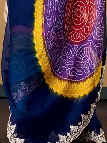 Image of SIRIL Women's Chiffon Bandhani Printed Saree, Sequence Embroidery Border