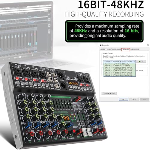Image of DaBeatz 8 Channel Audio Mixer with Bluetooth USB & DSP Effects | 99 DSP, 7-Band EQ, PAD /HPF, 48V Phantom Power | Professional DJ Sound Mixer for Studio, Karaoke, Live & Recording Setup