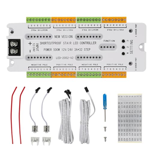 Copgge 32 Channel Motion Sensor LED Stair Controller Automatic Staircase Lighting Controller Short Circuit Proof Stairway Step Light Controller Adjustable Brightness for Indoor Under Stair Lighting
