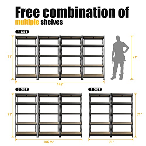 Image of PrimeZone Storage Shelves 5 Packs 5 Tier Adjustable Garage Storage Shelving, Heavy Duty Metal Storage Utility Rack Shelf Unit for Warehouse Pantry Closet Kitchen, 35.5 inch x 15.75 inch x 71 inch, Black
