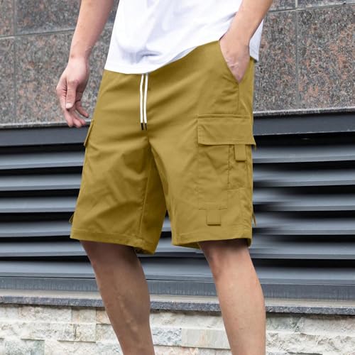 Image of Men's Cargo Shorts Casual Lightweight Quick Dry Outdoor Hiking Short Drawstring Loose Fit Cargo Shorts Multi-Pocket