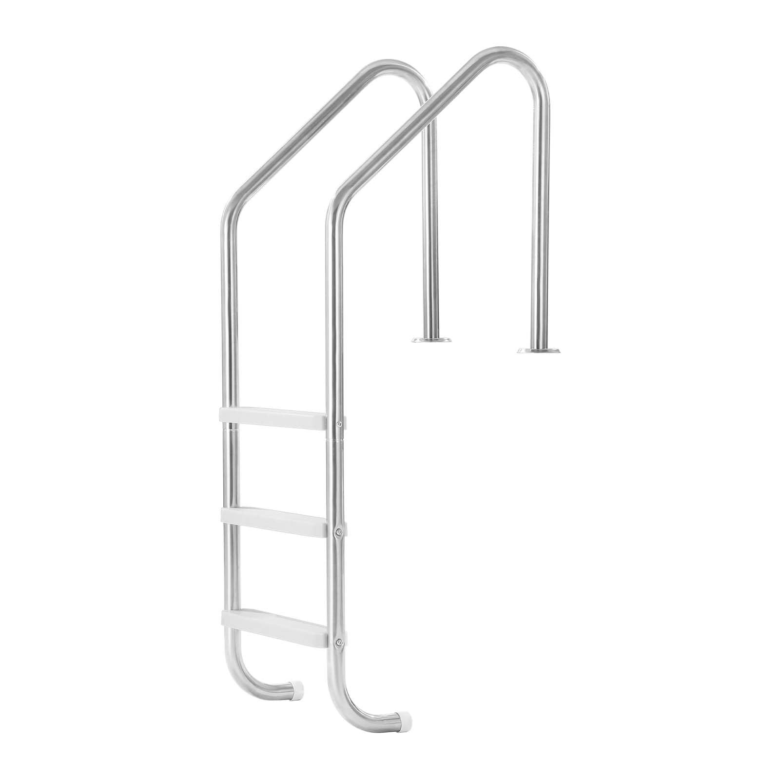 VEVOR Échelle de Piscine Enterrée 87,5 cm Échelle de Piscine Acier Inoxydable avec 3 Marches PP pour Piscines Intérieur Extérieur, Charge 120 kg, avec Double Rampe, Marches Larges et Antidérapantes