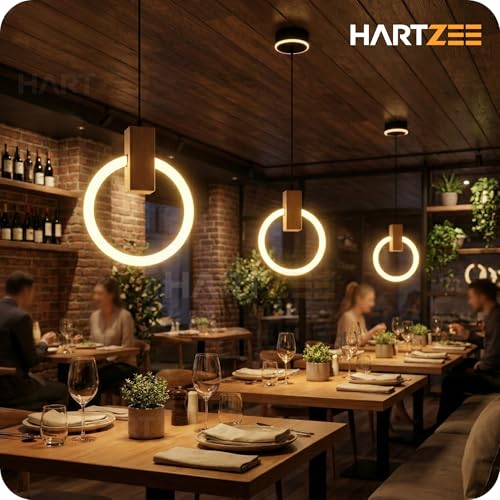 Image of Lunaris Pearl Pro LED Pendant Light | Modern Ring Chandelier Hanging Ceiling Lamp with Wooden Accent for Bedroom, Living Room, Dining Room, Cafe & Office | 3000K Warm White Lighting (1 Pack)