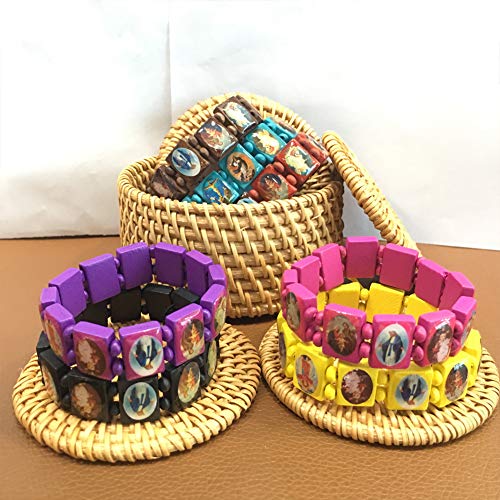 yantu Elastic Strechable Wooden Small Panel Bracelet with Images of Religious Saints, Jesus and Rosary2