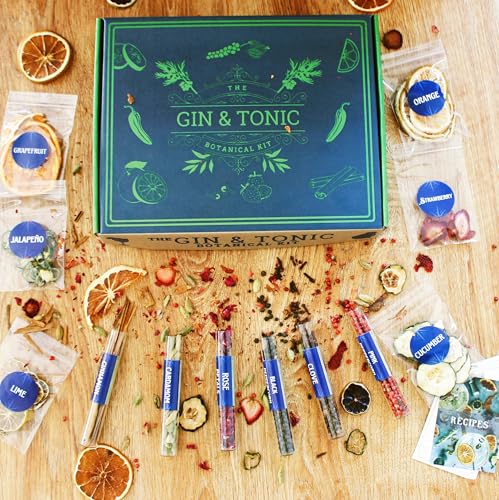 Lumus The Gin & Tonic Botanical Kit. Gin Tonic Infusion DIY Kit. 6 selected spices and 6 dried fruits & vegetables for cocktails. Recipe book included. Ideal for home and gifts.