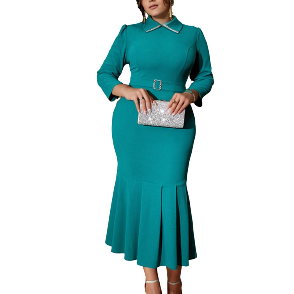 ONTINVA Womens Peter Pan Collar Wear to Work Business Office Wear Outfits Dresses Mermaid Sequined Midi Sheath Dress