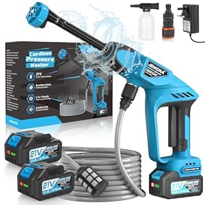 Cordless Pressure Washer, Portable Car Washer with 2 Batteries, 6 in 1 Portable Cordless Pressure Washers with 5M Hose for Car/Floor/Garden Cleaning & Watering (Blue)