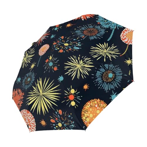 Mexpekil Paraguas compacto resistente al viento fuerte para niños, mujeres y hombres, paraguas plegable con protección UV, paraguas de viaje para sol y lluvia, Fuegos artificiales coloridos, 28CM