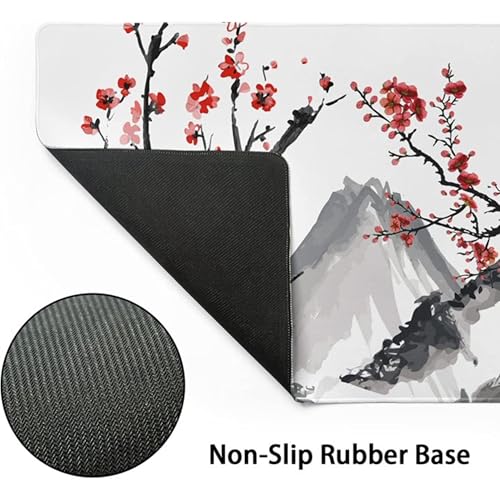 Image of Large Gaming Mouse Pad (11x23 Inch) - White Japanese Cherry Blossom Design | Extended Mousepad with Premium Stitched Edges, Non-Slip Rubber Base & Smooth Surface for Office & Gaming Setup