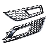 Compatible with 2013-2016 Audi A4 B8.5 RS4 Style Front Bumper Fog Light Grilles (Gloss Black, 2pcs)
